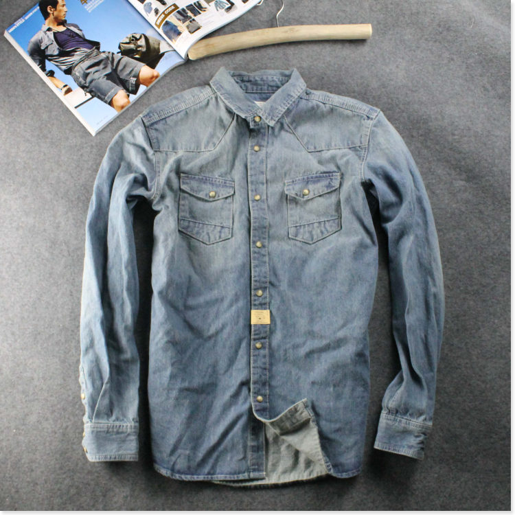 Vasket Gammeldags Tykt Slimfit Denimskjorte