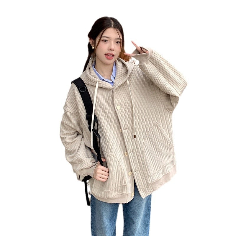 Real Shot Boyfriend Style Lazy And Loose Niche Waffle Coat