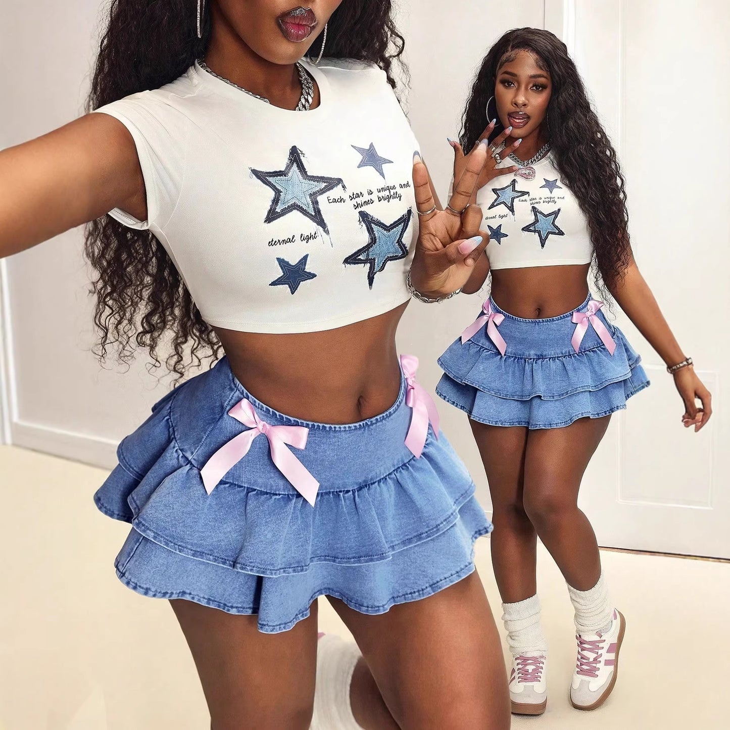 Elastic Womens Denim Skirt With Bow Versatile And Easy To Style