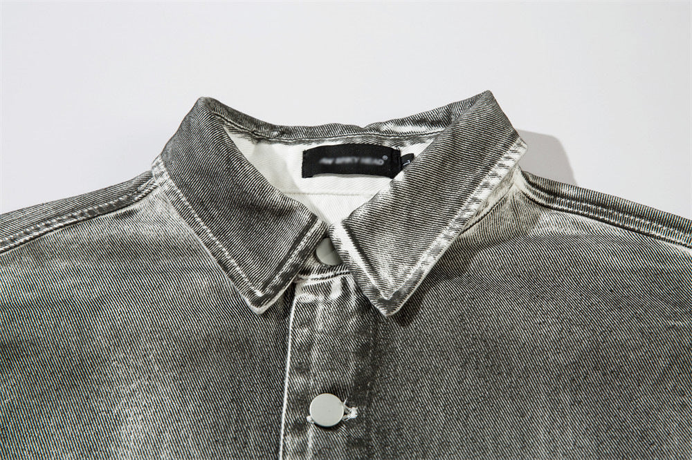 Heavy Industry Distressed Dirty Denim Shirt For Men