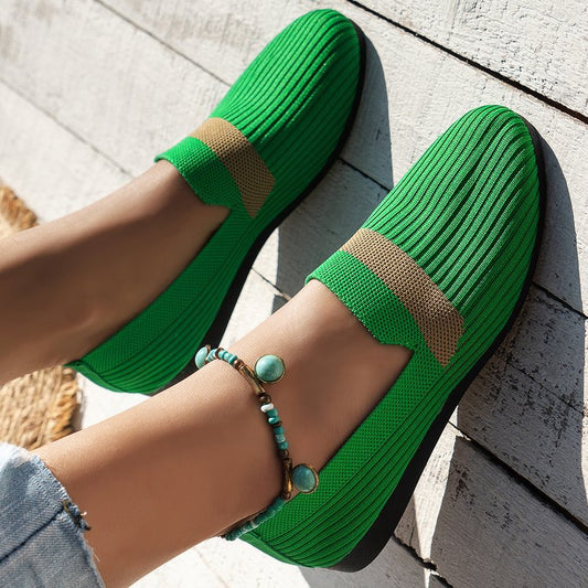 Stribet Design Mesh Flade Sko Ny Mode Afslappet Åndbar Slip-on Ensfarvet Runde Tå Sko Til Kvinder