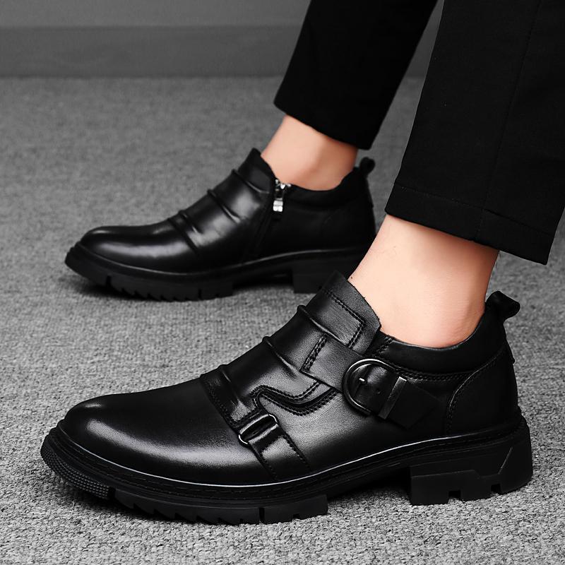 Mens Versatile Thick-Soled Genuine Leather Shoes Made From Full-Grain Cowhide