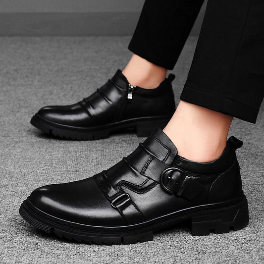 Mens Versatile Thick-Soled Genuine Leather Shoes Made From Full-Grain Cowhide