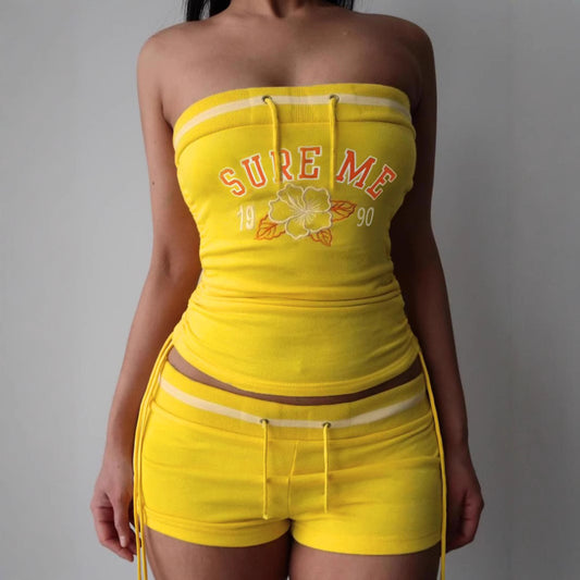 Low-waist Shorts With Tube Top Casual Set