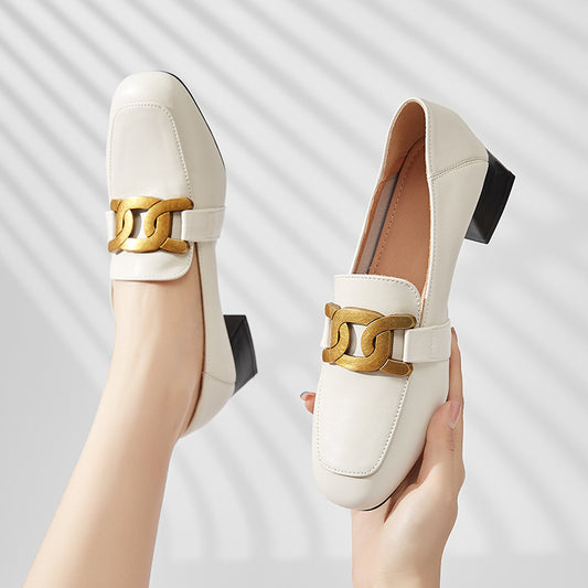 Fashion Thick-heeled Shoes Women's Leather One Pedal