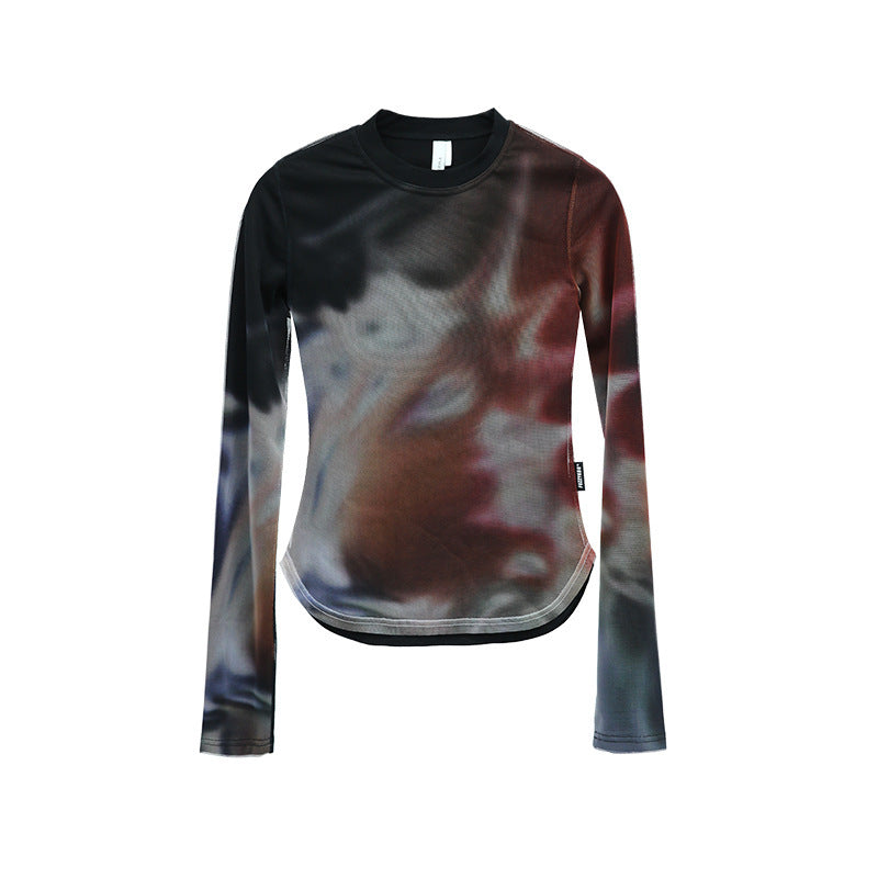 New Dark Red Abstract Gradient Printing T-shirt