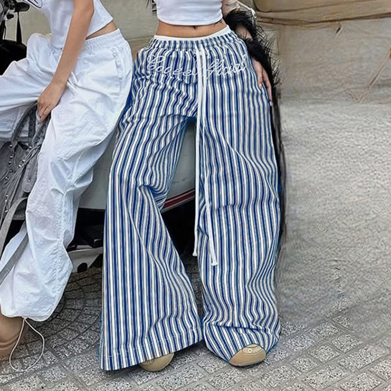 Lace-panelled Elastic-waist Drawstring-cinched Loose-fitting Pants