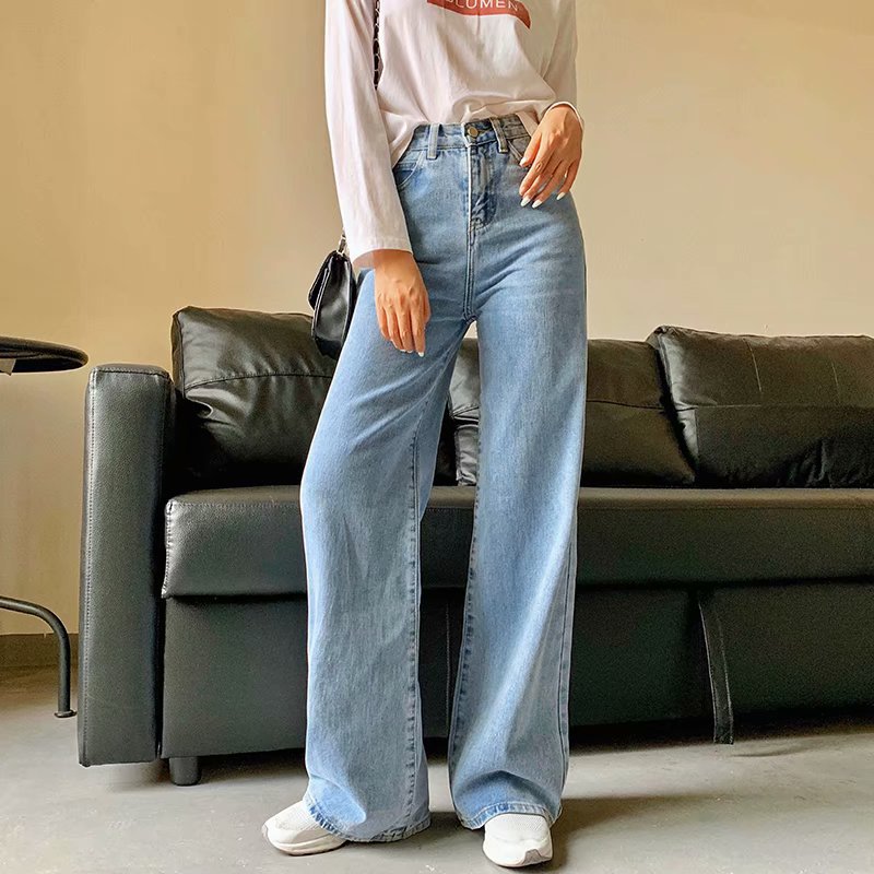 Mopping Wide-leg Denim Trousers Autumn And Winter All-match