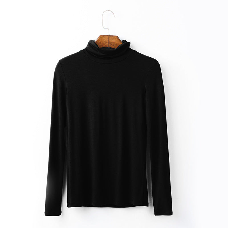 Oversize Women's Long Sleeved T-shirt Solid Color High Collar Modal Undercoat