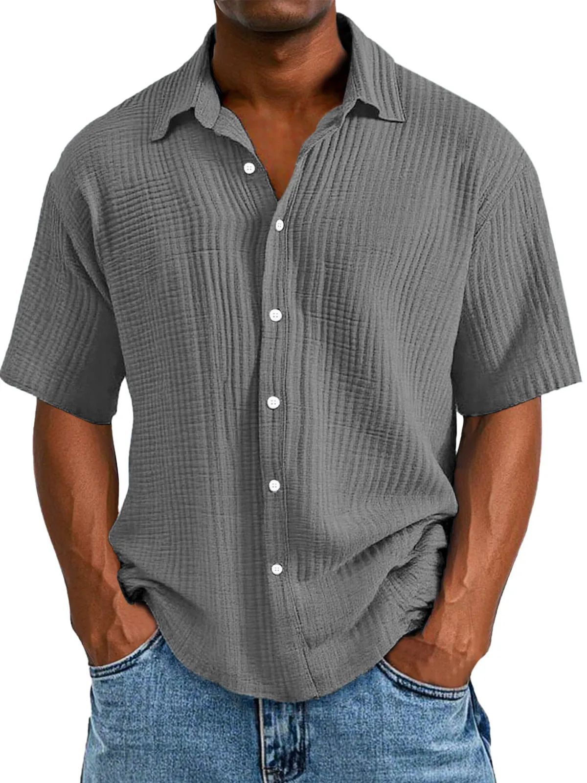 Spring And Summer Men's Short-sleeve Lapel Shirt Double Layer Champray