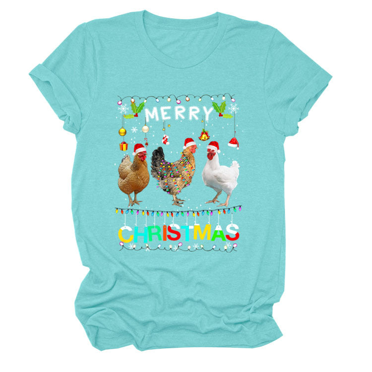Europe And The United States Christmas Printed Casual Ladies Short-sleeved T-shirt