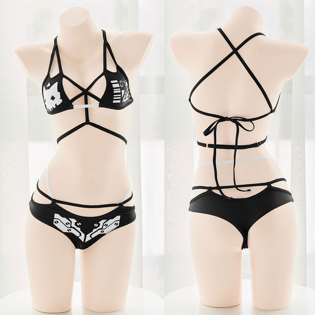 Original Printed Mechanical Dark Cat Demon Bikini Set