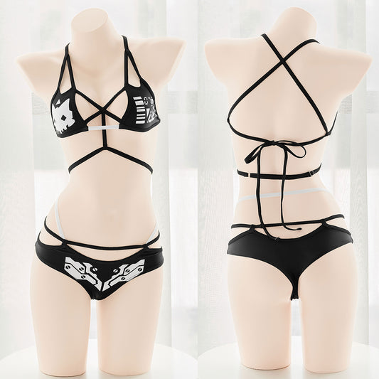 Original Printed Mechanical Dark Cat Demon Bikini Set