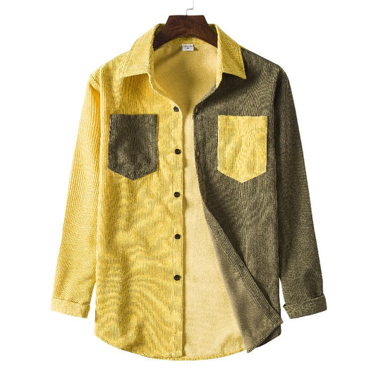 Corduroy Shirt Collar Solid Color Thickened