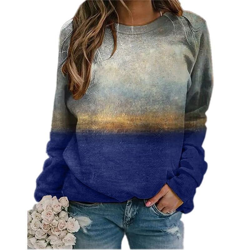 Long Sleeve Gradient Print Pullover Sweatshirt