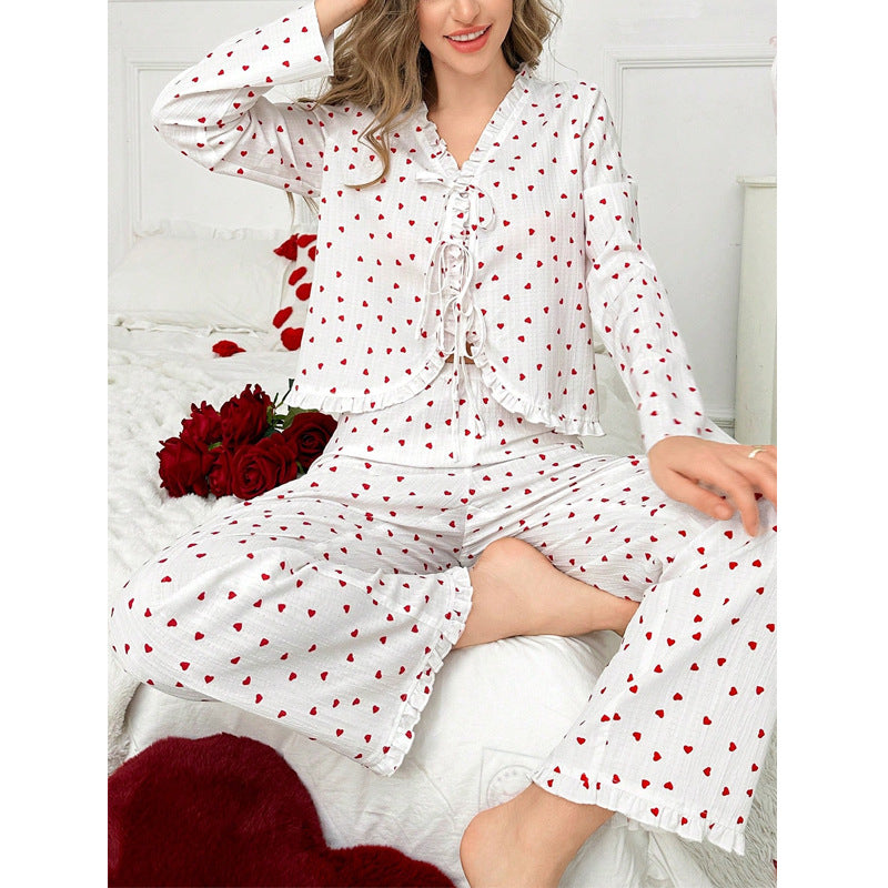 Sweet Heart-Print Pajama Set For Women