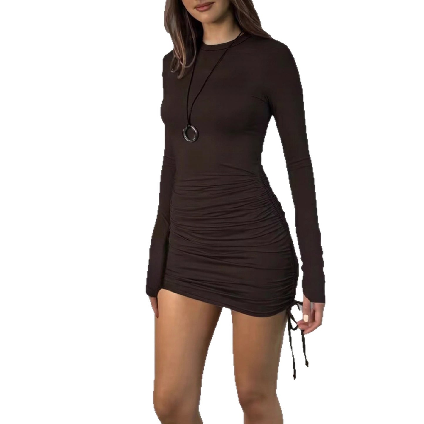 Stylish Womens Dress With A Stand-up Collar And Pleats