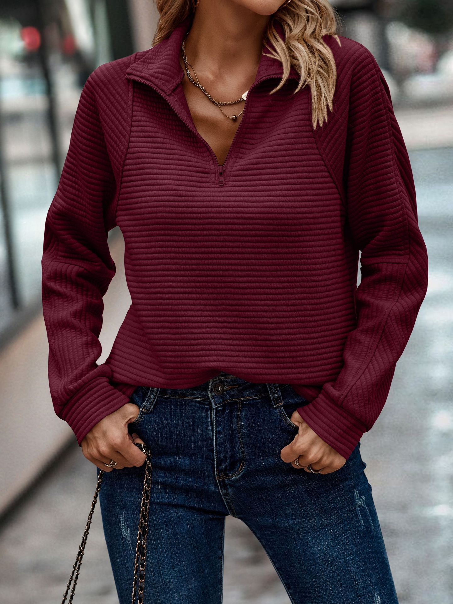 Solid Color Stand Collar Women's Knitted Sweater