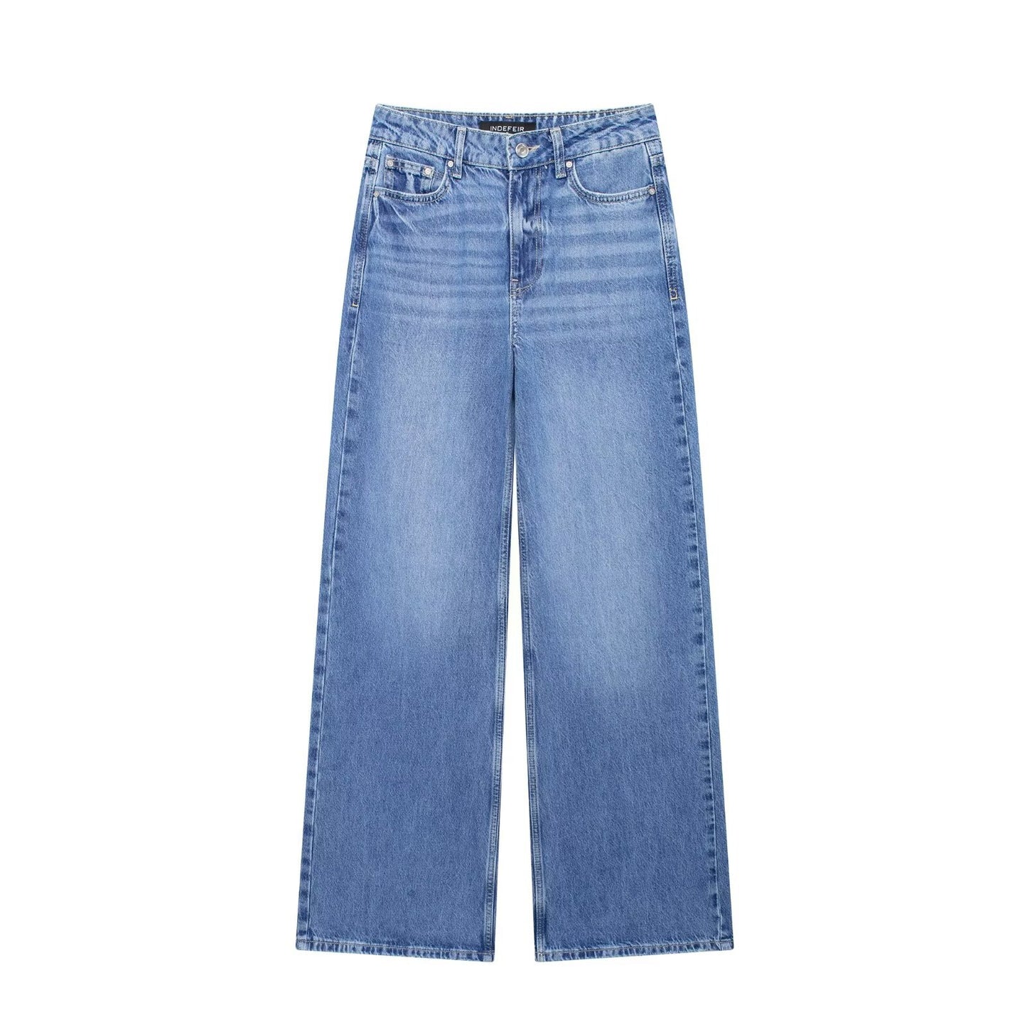 Europæiske Og Amerikanske Nye Franske Mode Enkle Højtaljede Vide Ben Jeans