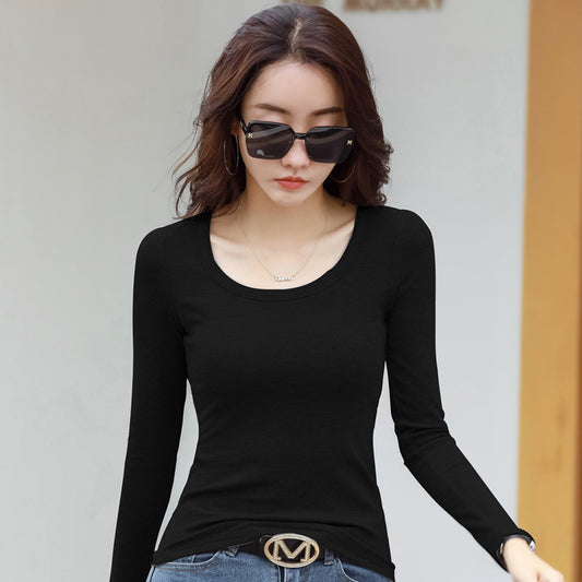 Exposed Collarbone Tight Foreign Style Long Sleeve