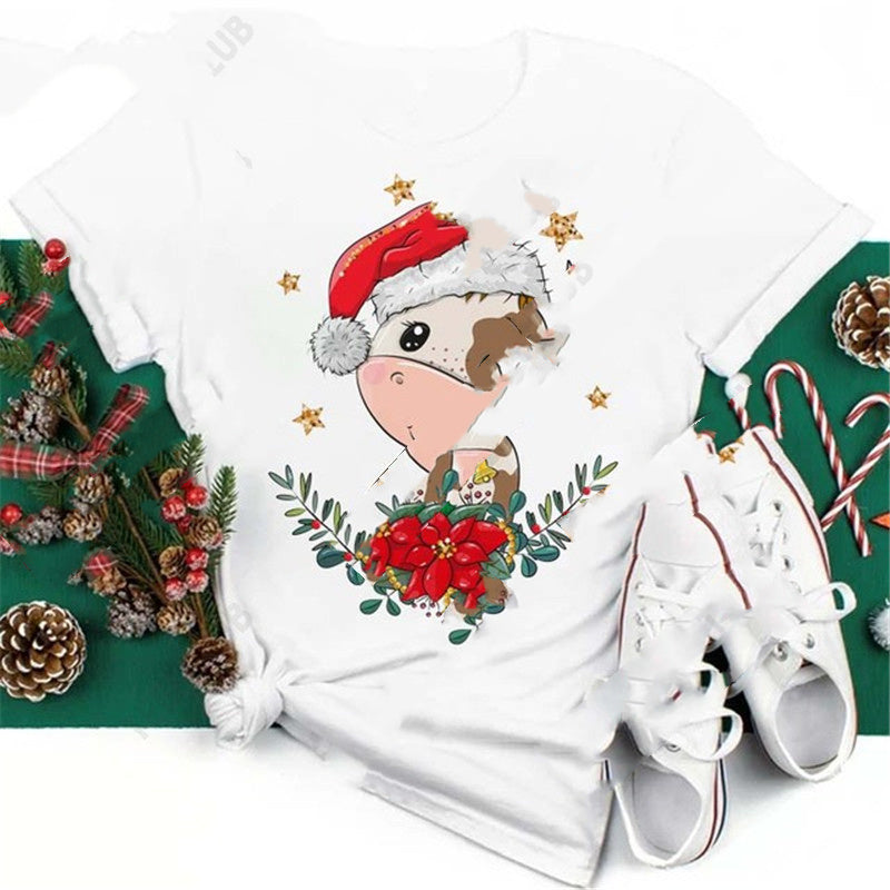 Christmas Penguin Owl Print Women's Black T-Shirt