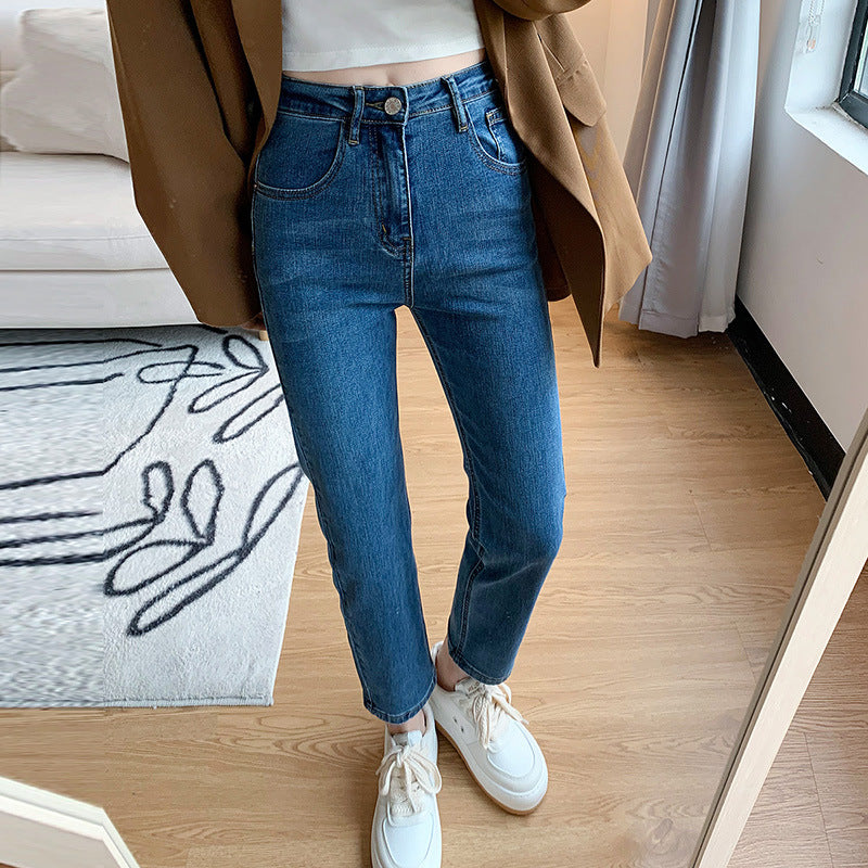 Retro blå jeans til kvinder, løse rørformede højtaljede