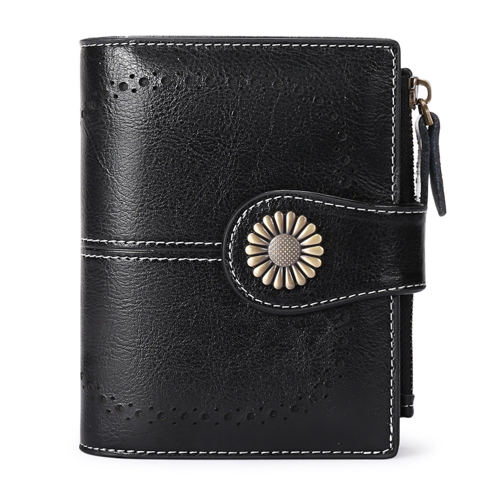 Wallet Women's Short Oil Wax Leather Zipper Card Holder
