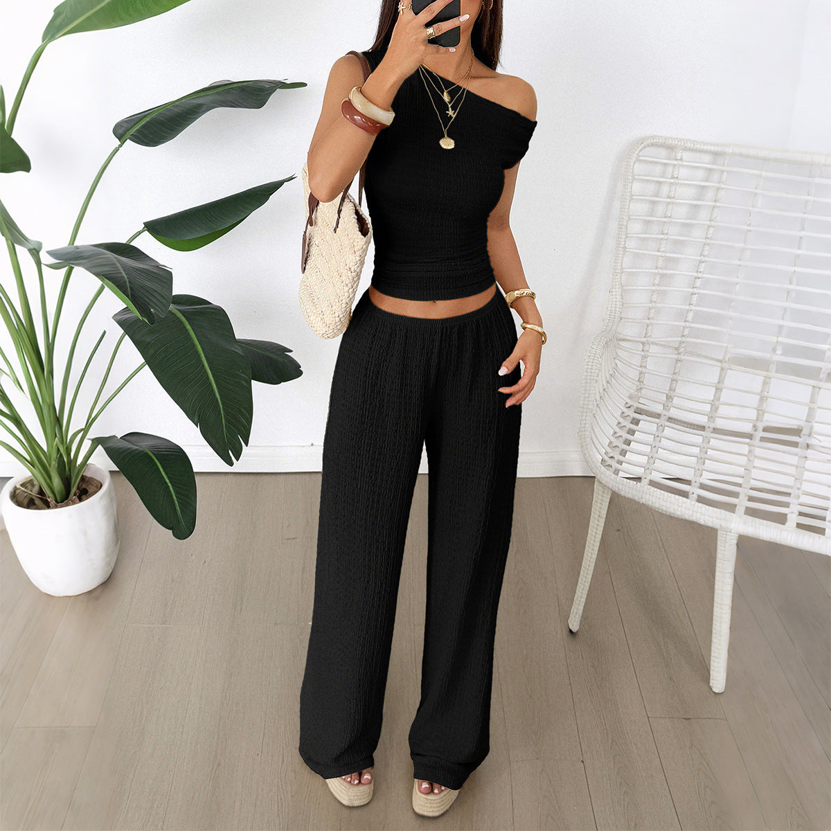 Womens Two Piece Set Tank Top And Wide Leg Pants