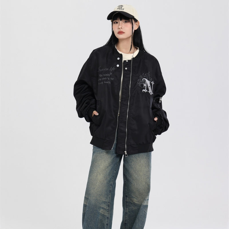 High Street Design Flame Embroidery Letters Baseball Uniform Jacket