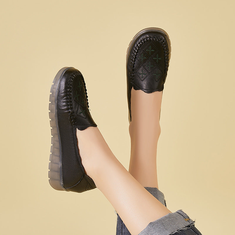 Middle-aged And Elderly People's Slip-on Leather Shoes With Beef Tendon Sole