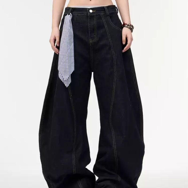 Retro Primary Color Washed Machete Jeans Loose Wide Leg