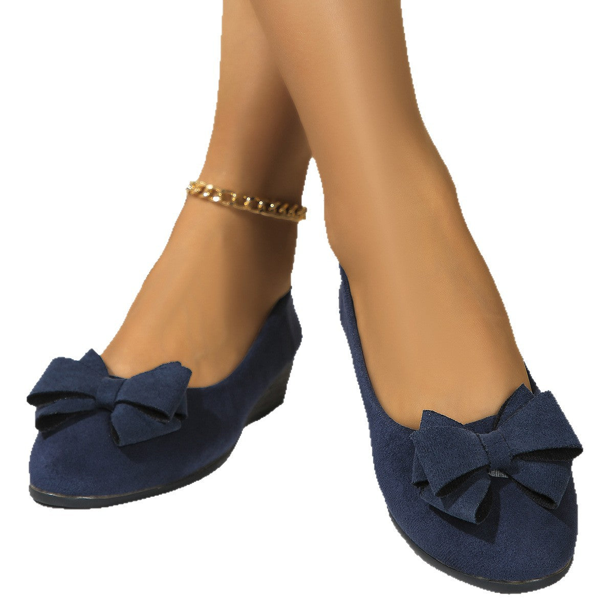 Womens Suede Bowtie Cross-Strap Slip-On Shoes With Elastic Band
