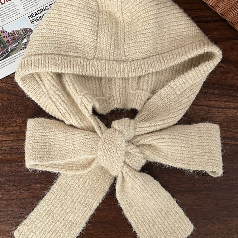 Korean Style White Plush Scarf Hat