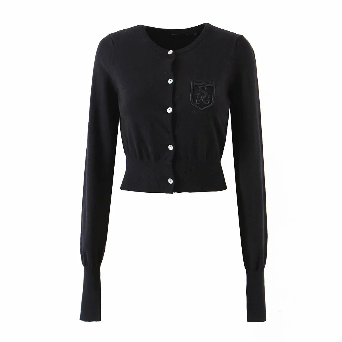 British Style Letter Embroidered Cropped Knitted Sweater Coat