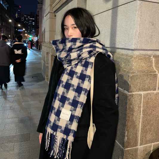 Women's Korean Style Thickened Houndstooth Plaid Scarf