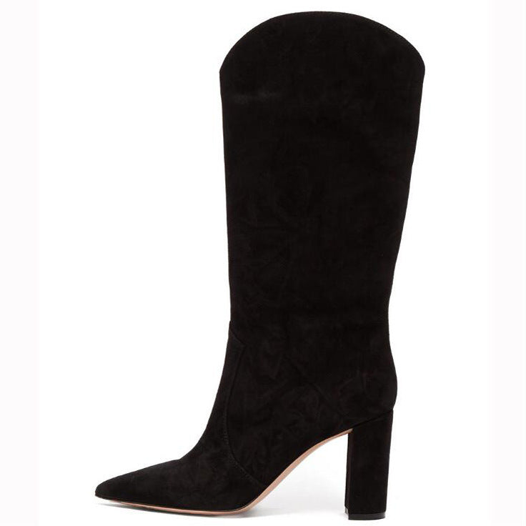 Pointed Toe And Thick Heel One-foot Large Size European And American Women's Knee-length Boots