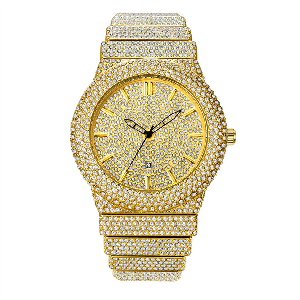 Luxury Style Diamond-embedded Watch Men's Color Calendar Quartz Watch