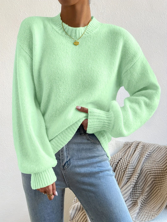 Round Neck Small Turtleneck Drop-shoulder Knitted Pullover