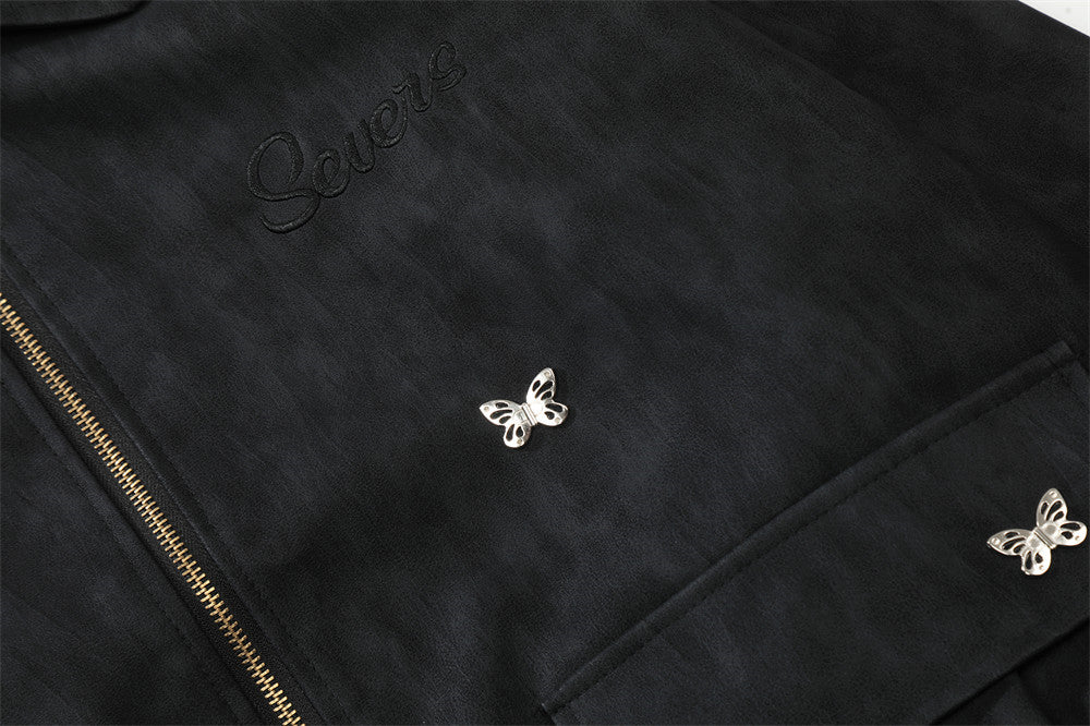 Three-dimensional Pocket Lapels PU Leather Jacket For Men