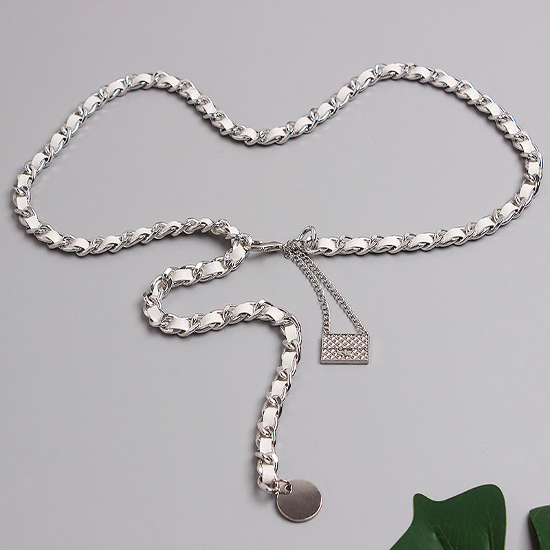 Metal Leather Braided Chain Mini Pendant Waist