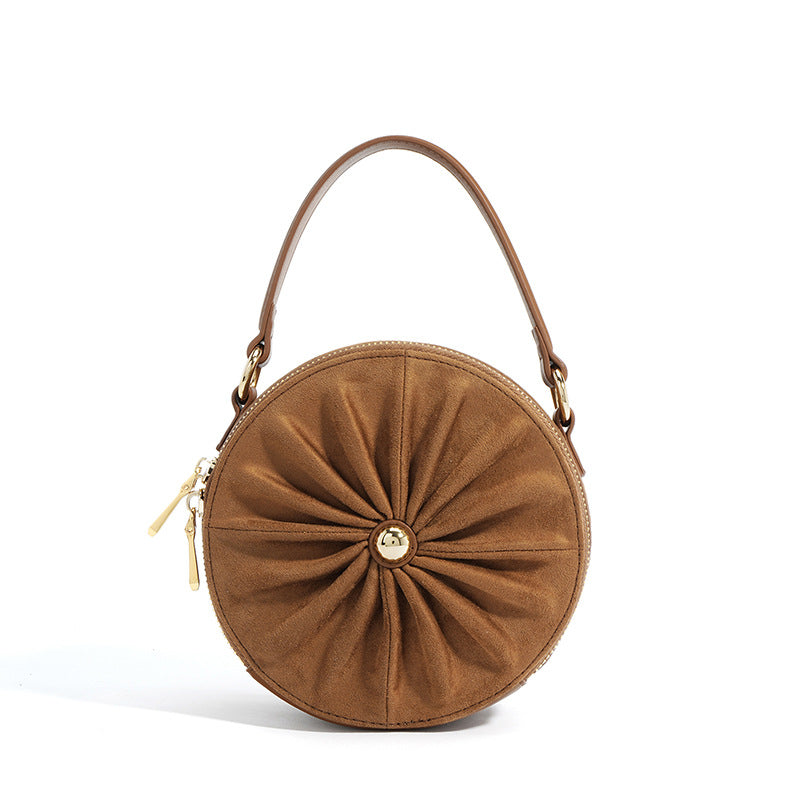 Style Round Pie Bag Genuine Leather Bag Metal Chain