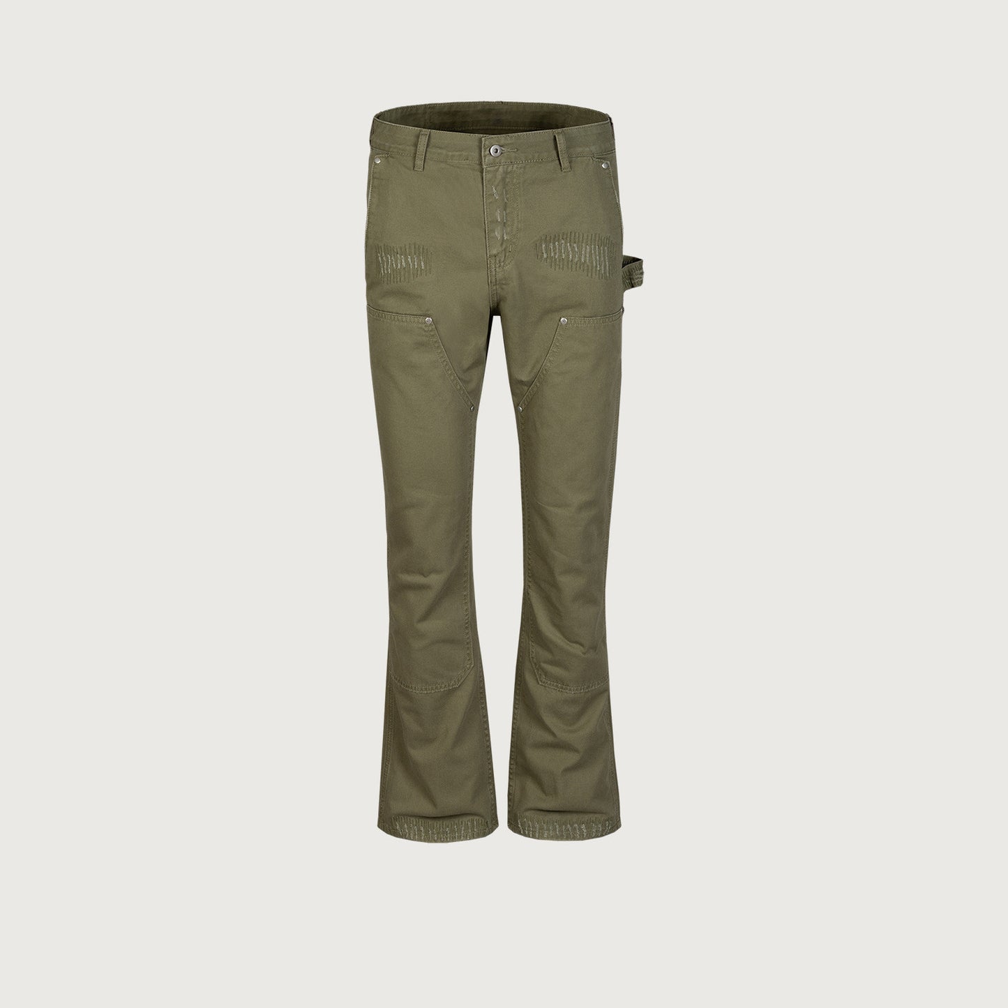 Trousers Unisex Washed Distressed Army Green Jeans