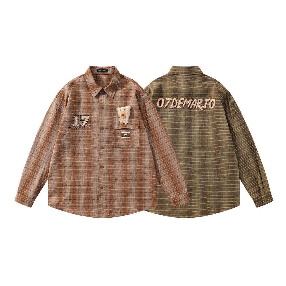 Plaid Long-sleeved Shirt Men's Spring And Autumn American Cute Doll