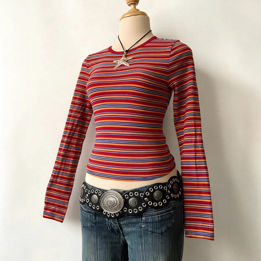 New Spring And Autumn Striped Colorful Top