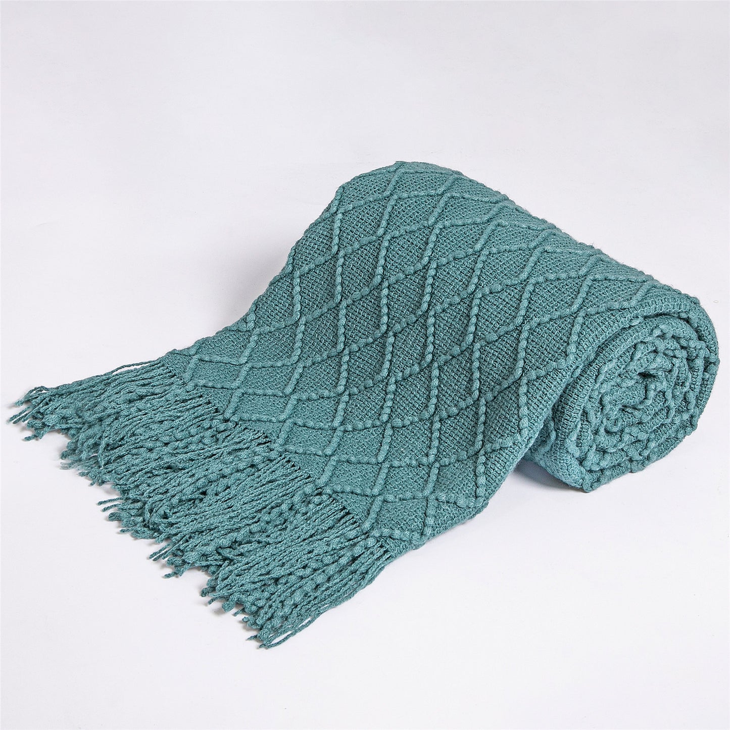 Nordic Pure Color Travel Nap Knitted Sofa Blanket Tassel