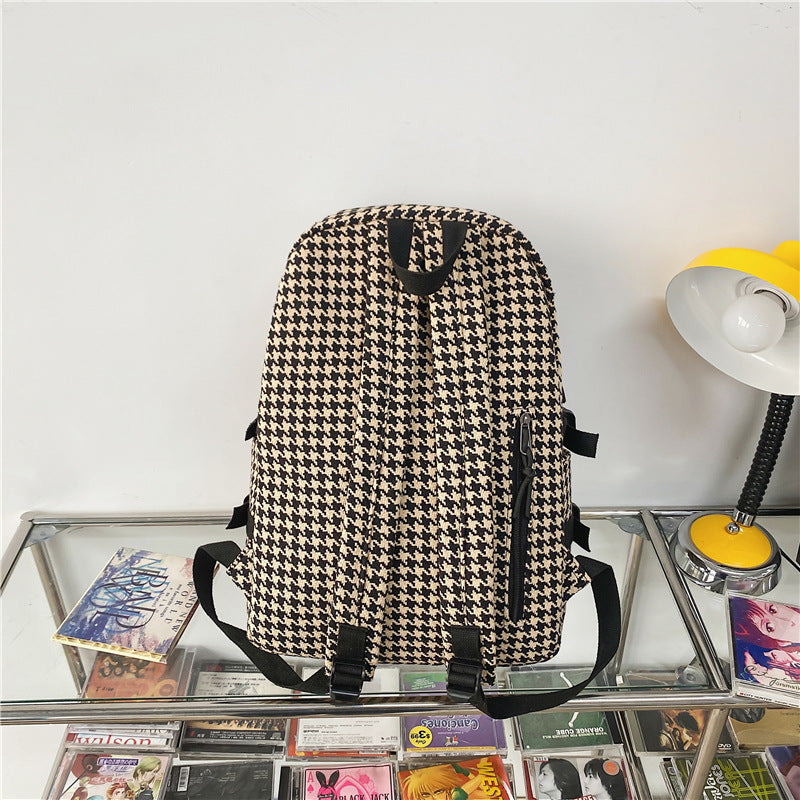Original Knitted Houndstooth Simple Versatile Large Capacity Backpack
