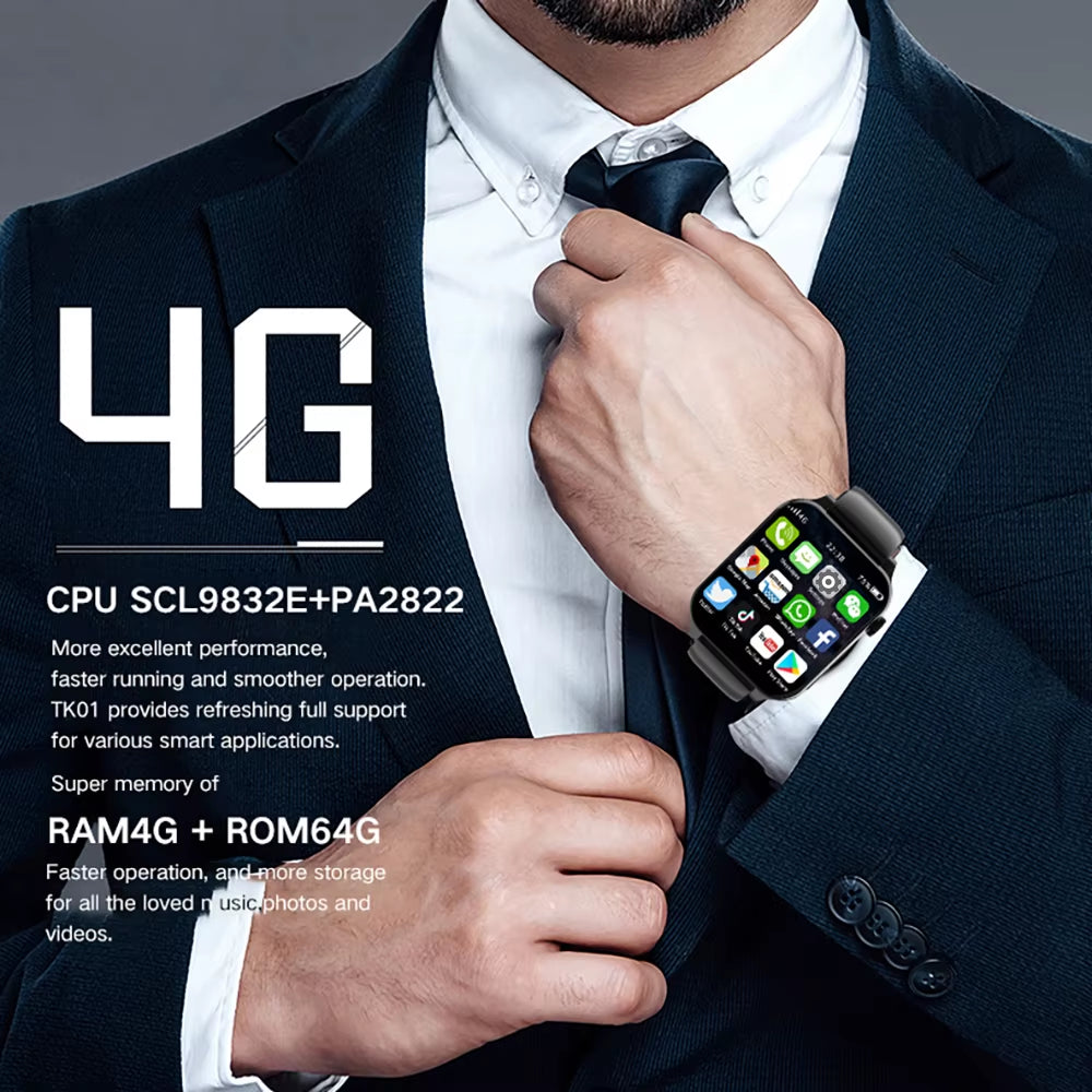2025 New RAM 4GB ROM 64GB 1.99 Inch 4G Call Smart Watch GPS Wifi Dual Camera Heartrate Testing Waterproof Sports Men Smartwatch
