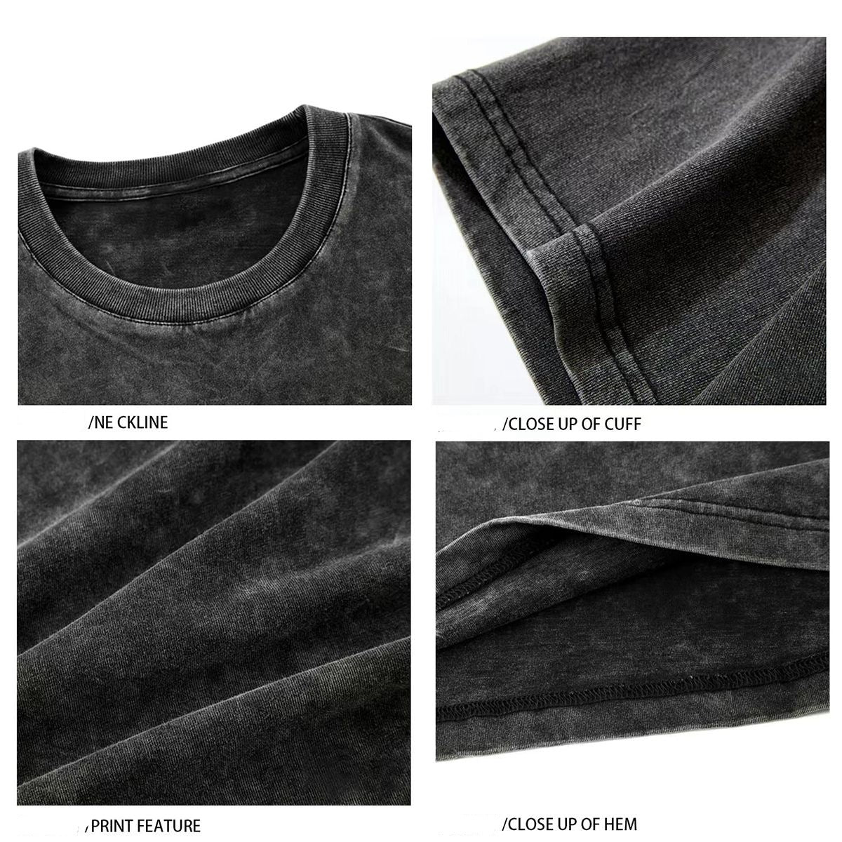Retro Style Distressed Short Sleeve Loose Casual Cool Letter Printed Washed Gray Trendy T-shirt