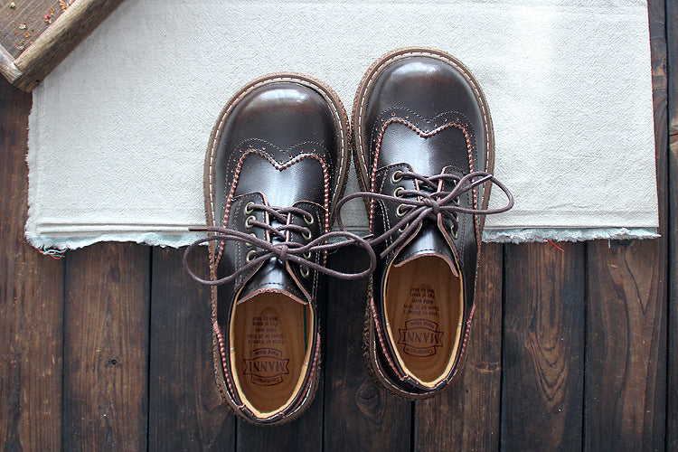 Literary Retro Small Leather  Women's Shoes