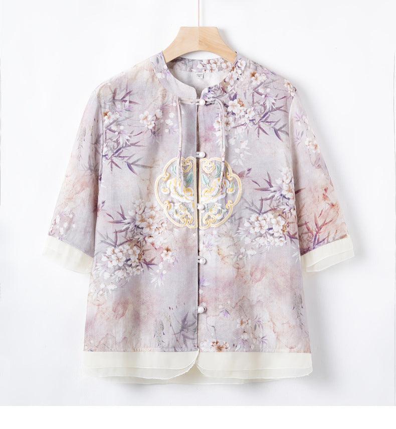 Mom New Spring And Summer Wear National Style Small Shirt Two-piece Set